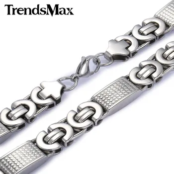 Trendsmax 10mm Geniş Erkek Gümüş Renkli Düz Bizans KN274 Paslanmaz Çelik Kolye Zincir