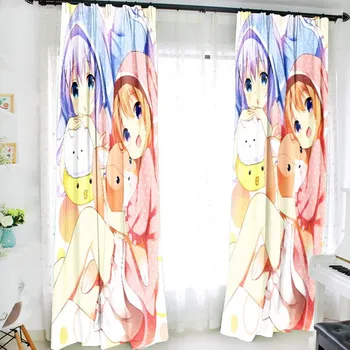 Eki. Yeni Ev Tekstil 41216 150 Tavşan Anime Kokoa ve Chino CM Süt Tel Kumaş Karikatür Pencere Perde*#Emir