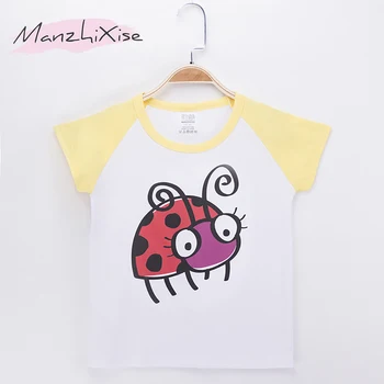 T 2018 Yeni Varış Çocuklar Elbise Çocuklar-shirt Baskı Karikatür Uğur Böceği Pamuklu Çocuk Bebek Erkek Kız T Shirt Tişört Ücretsiz Kargo Tops