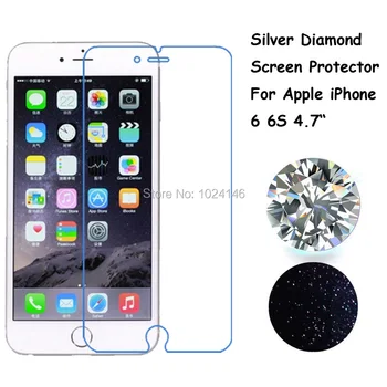 Apple iPhone 6 6 4.7 İnç İçin Temizleme Bezi İle Koruyucu Film Bling Gümüş Elmas Ön Ekran Koruyucu Köpüklü Glitter
