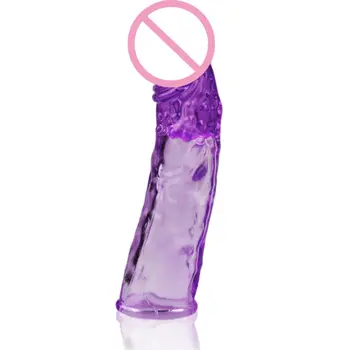 Mor ten Rengi Penis Uzatıcı Kol Yeniden Büyük Dildo Gerçekçi penis Yüzüğü için Kolları Yeniden kullanılabilir Prezervatif Seks Ürün Penis