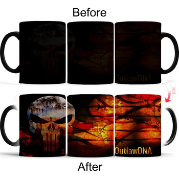 NAKLİYE BIRAKIN! arkadaşlarınız için ışık sihirli Kafatası Punisher kupa renk değiştiren kupa kahve en iyi hediye