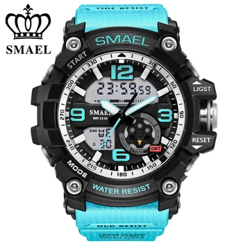 SMAEL Analog-Dijital saat erkek spor 50M Profesyonel su Geçirmez Kuvars geniş hatlı saat askeri kol 2018 moda