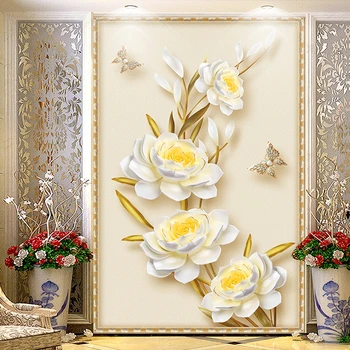 Özel Fotoğraf Duvar 3D Lüks Altın Mücevher Çiçek Avrupa Tarzı Giriş arka Plan Dekor Nefes dokunmamış duvar Kağıdı Gül