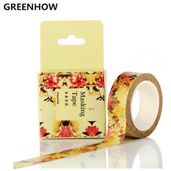 GREENHOW Kawaii Çiçek Çiçek Washi Bant, Kağıt Yapışkan Bant Maskeleme Bandı DİY Dekoratif Defteri, Günlük Etiket 3021 Etiket