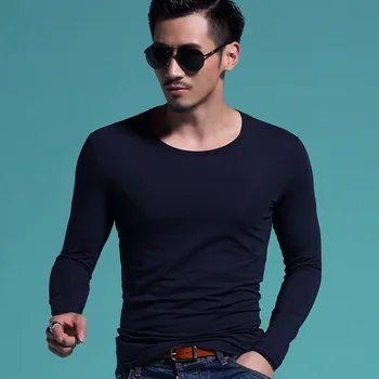 Sıcak Yeni Bahar Moda Markası O-Boyun Slim Fit Uzun Kollu T Gömlek Erkekler Rahat Erkek Trend T-Shirt Kore T-Shirt A005 3XL