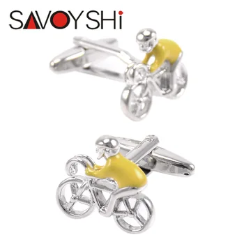 Erkek Gömleği Manşet bottons Yüksek Kaliteli Sarı Emaye kol düğmeleri Moda Marka Erkek Mücevher SAVOYSHİ Bisiklet Modelleme kol düğmeleri