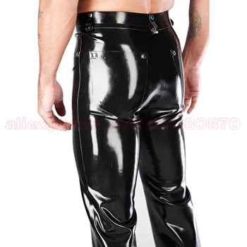 Düz Siyah Seksi Lateks Adam LTM0019 Özel S Yapılan plastik Pantolon Pantolon Müşterileri-