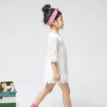 Bebek Kız Orta VYU Moda Kore Çocuk Giyim Güzel Beyaz Elbise, Dantel Mini Elbise, Bebek Çocuk Kostüm Kollu