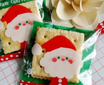 Noel Noel Baba Hediye Torbası Noel Baba Gıda Selofan Çanta Sevimli Kurabiye Bisküvi Kek Pasta Plastik Parti Çantası