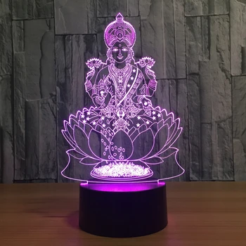 Lamba 3D Atmosfer Gece lambası 7 Renk Değiştiren Lakshmi Zenginlik Lamba Yatak Odası Dekor Hediye Işık Fikstür Görsel Hindistan Tanrıça LED
