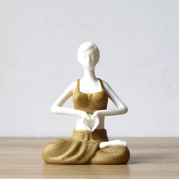 Yaratıcı Hediye Kısa Figürinler Yoga Heykel Figürü Çay Pet Seramik Renkli Dekoratif Süsler, Ev Dekorasyon Zanaat Kil Minyatür