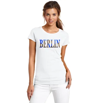 BLWHSA Kadın Klasik Kısa Kollu T-Shirt amacı Turizm Kenti Berlin BERLİN Tasarımı Kelimeler Kadın için Pamuk T-Shirt Baskılı