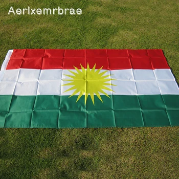 Ücretsiz Kargo Kürt bayrağı 90*150cm Kürdistan Bayrağı Polyester Asılı Bayrak Kürt ve 2 Tarafı Baskılı Eve bayrak Bannes