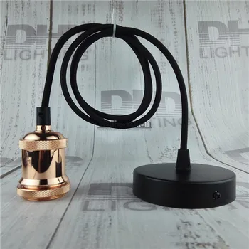 Ücretsiz kargo altın Tel E27 seramik soket ile kolye lamba Fikstür DİY tavan plakası Edison kolye ışık AC110V/220V+gül