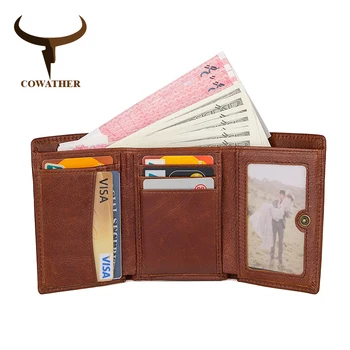 COWATHER erkek üst cüzdanı inek erkekler için antimanyetik cüzdan çanta hakiki deri, yüksek kaliteli erkek moda burse 8187 çantalar