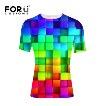 FORUDESİGNS Erkek Rahat Konfor Genç Tee için Renkli Geometrik Baskı Erkek T Shirt Tasarımcı Fitness Vücut geliştirme Üst Tees Serin