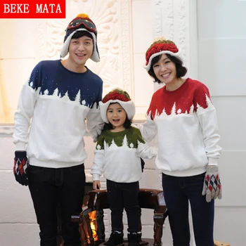 BEKE MATA Aile Eşleşen Giysiler Kış 2016 Pamuk Eşleşen bir Anne kız Elbise Sıcak Aile Bak Baba Oğluna Kazak Kıyafeti
