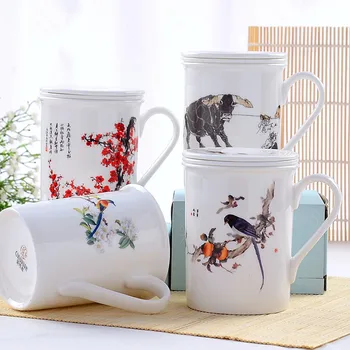 Filtre kapağı seramik kung fu kupa ile 400CC Porselen çay fincanları 15.5 drinkware handpainted