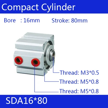 SDA16*80 Ücretsiz kargo 16mm Çap 80 mm İnme Kompakt Hava Silindiri SDA16X80 Çift Eylem Hava Pnömatik Silindir SDA16-80