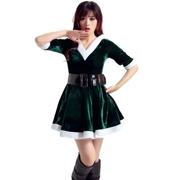 Seksi Kadın Noel Baba Kostümü Yetişkin Bayan Bayan Claus Noel Süslü Elbise Kıyafet Seksi Yeşil Xmas