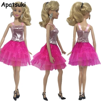 Barbie pembe Bebek Elbiseleri Barbie İçin Tek Parça Kısa Elbise Bebek Aksesuarları DİY 1/6 Prenses Elbise Dollhouse Bebek