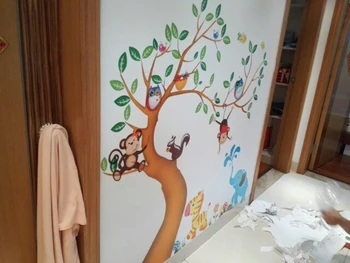 Büyük boy Orman Hayvanları Ağaç Maymun Baykuş Çıkarılabilir Duvar Çıkartması çıkartmalar muraux Odasını Dekor duvar çıkartmaları çocuklar için oda