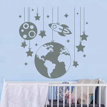 Yüksek Kaliteli Gezegen Duvar Çıkartmaları Roket Gemisi Uzay Çıkartma Kreş Çocuk Odası oyun Odası Dekorasyonu Oturma Evi Vinil Sticker NY-366