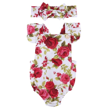 Yeni Doğan Kız Bebek Giysileri Romper Tulum + Saç Bandı Kıyafetler B Çiçek