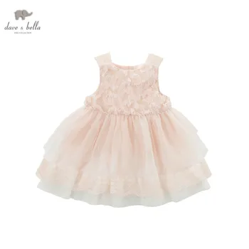 DB5046 dave bella yaz bebek kız Prenses ışık haki katı düğün doğum günü çocuklar kız elbise kostüm