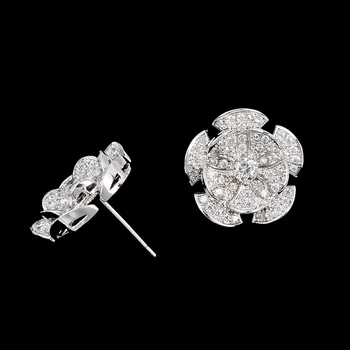 Büyük Marka 925 Gümüş Mikro Pave Zirkon Sevimli Çiçek B, Küpe Yuvarlak Kadınlar için Gümüş Takı