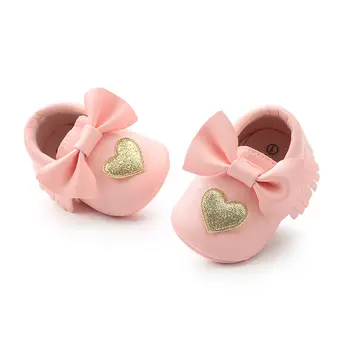 2018 ROMİRUS Yeni yıldız Kalp tarzı saçak bebek mokasen büyük yay PU deri ilk walker ayakkabı yumuşak taban bebek ayakkabıları kızlar