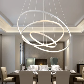 Modern kısa ev deco oturma odası akrilik kolye ışık Yemek Odası Daire halkaları alüminyum gövde Kolye Lamba LED armatür