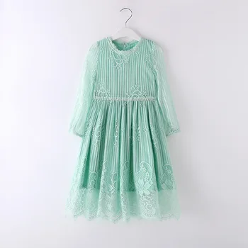 3-12 Yaş Bebek Çocuk Prenses İçin Tatlı Çiçek Kız Uzun Dantel Balo Elbise Yeşil Krem Elbise Düğün Parti Elbise Uzun Kollu