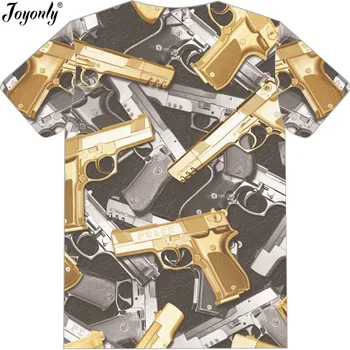 Çocuklar T Shirt Joyonly Erkekler Kızlara Tasarım 3D Cool Baskılı T-shirt Siyah Altın Gangsta Silah Camisetas 2018 Yaz Tees Üstler