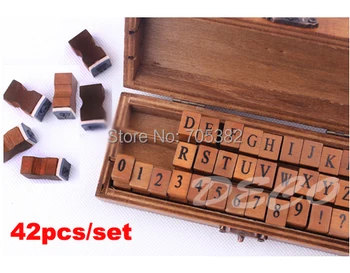 42pcs/Vintage Büyük harf ve sayılar ahşap lastik damga Ahşap kutu Süsleme DİY çalışması (ss-2139)set Alfabe seti