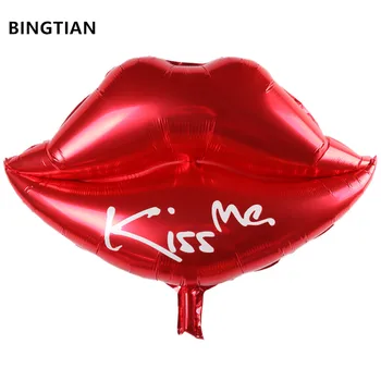 BİNGTİAN Seksi Kırmızı dudaklar şeklinde balonlar Bana Kırmızı dudaklar folyo balon Sevgililer Günü düğün dekorasyon şişme balon Öpücük