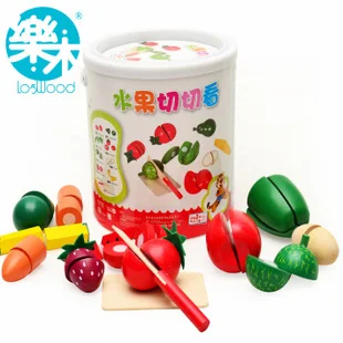 Candice guo ahşap oyuncak eğitici oyun evi mini meyve sebze simülasyon modeli doğum günü oyunu kesip Noel hediyesi kova set