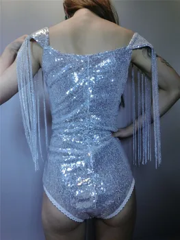 Fotoğraf stüdyosu caz şarkıcısı DJ DS sahne kostümü omuz seksi mayolu şarkıcı dansçı star için püsküllü kadın seksi kostüm payetli