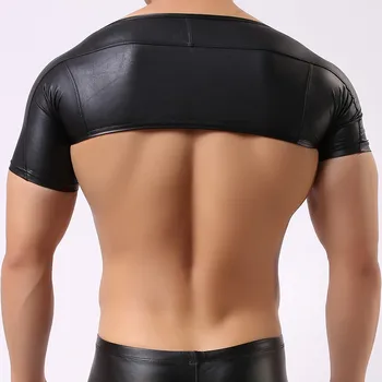 2016 Katı Siyah Suni Deri Erkek Seksi Fitness Ürün Tank Tops Gay Komik Sıkıştırma Yarım Yelek Giyim Yaz Stil Bağımlısı