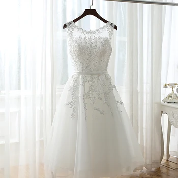 Düğün İçin Kısa Elbise'honneur Tül Pembe Beyaz Robe Demoiselle D İle kısa Nedime Elbisesi Ucuz Diz boyu Dantel