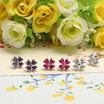 1cm 4 renk 925 gümüş mavi kristal 4 yapraklı çiçekler düğün Doğal yarı-kıymetli taşlar yüksek kaliteli küpe severler hediye sevimli