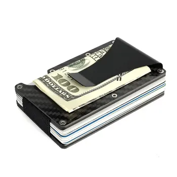 Karbon Fiber Cüzdan Metal RFID Mini Kredi Kartı Sahibinin Ticari Araç KİMLİK Kartı Durumda Para Kelepçe Seyahat Porte Carte Kart sahibi