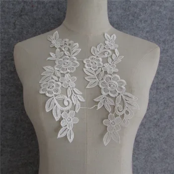 2017 yılı moda Malzeme Kumaş Elbise Aplike Dantel yaka Döşeme Yaka El işi Dantel Dikiş 1Pair beyaz Yaka Venise çiçek
