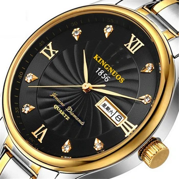 KİNGNUOS Erkek Saatler Üst Marka Kuvars Saati Moda Gümüş Paslanmaz Çelik Suya Dayanıklı Siyah Kadran Altın kol saati Relogio