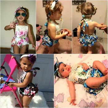 Yaz Bebek Giysileri yeni Doğan Bebek Kız Pamuk Çiçek Dantel Fırfır Romper Kemer Jumper Set 2 adet Sleevless Bir Parça Kıyafet Bandı