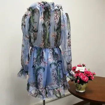 RUGOD 2018 Yeni Yaz Çiçek Baskı Kadın Elbise Seksi Vintage Derin V yaka Uzun Kollu Plaj Elbise Vestidos Elbise yazlık elbise giymek