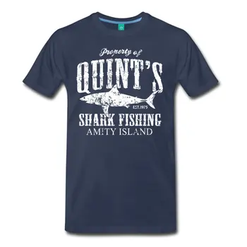 -Boyun Pamuk Kısa Kollu O Gömleği-Quint bu Köpekbalığı Fishinger Vintage Erkek T Tee Gömlek Yaz Kısa Kollu Pamuk Üstleri