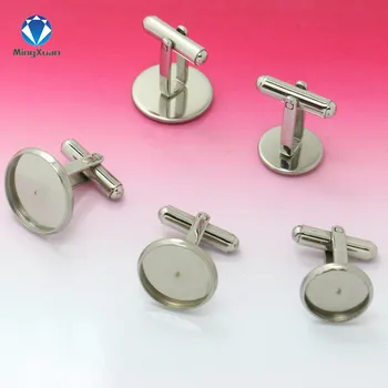 MİNGXUAN 2 adet Çelik Fransız Kol düğmesi Gümüş Boş kol düğmeleri Cabochons için 10-20 mm Yuvarlak İş kol düğmeleri Tepsi Kaplama Paslanmaz