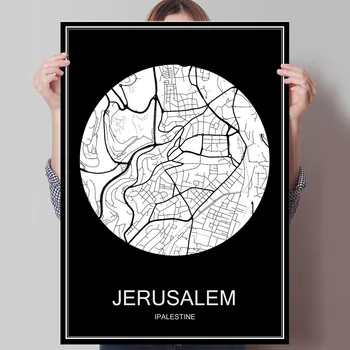 Kağıt üzerinde ya da soyut Dünya Şehir Haritası KUDÜS'Ü Filistin'in Baskı Poster Baskı Duvar Sticker Bar Cafe Oturma Odası Ev Dekor Tuval